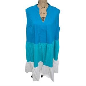 52 Seven tiered color block ruffle Linen Blend Midi Sheath Dress Plus Size 3X